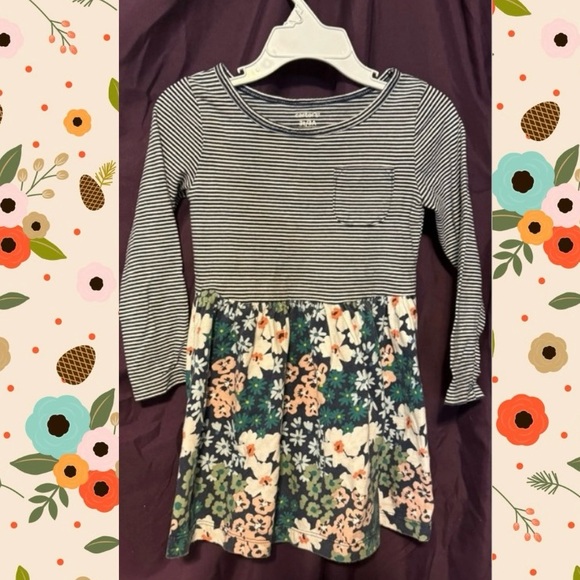 Carter’s 3T Stripes and Flowers Dress - Picture 1 of 6